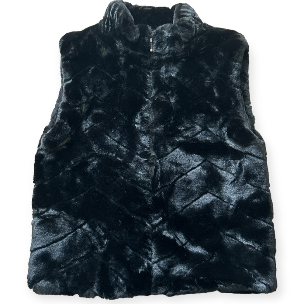 Investments Women Black Faux Fur Vest Size Large EUC